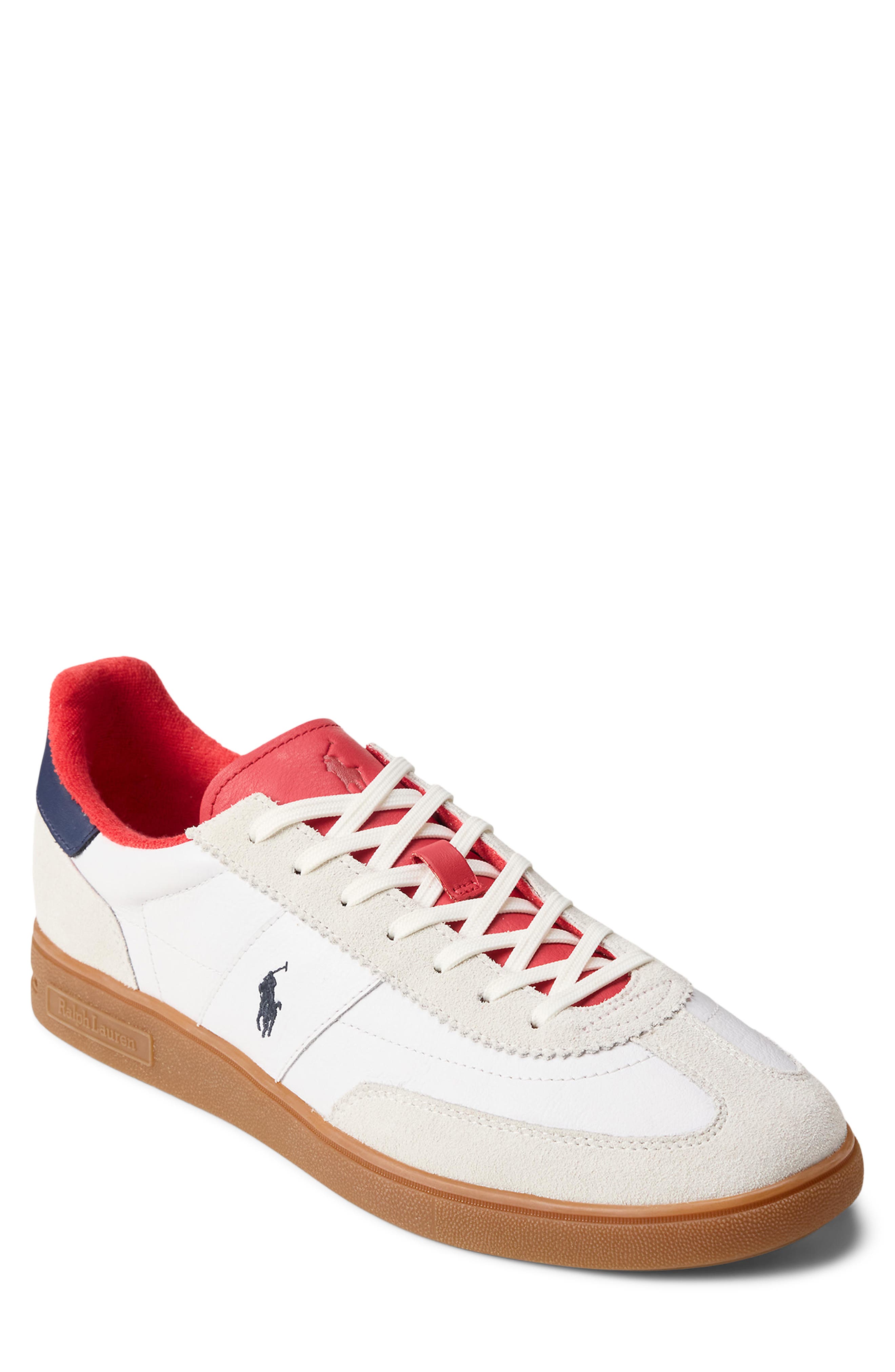 Ralph Lauren Bedford Sneaker, Main, color, White/ Spring Navy/ Bistro Red