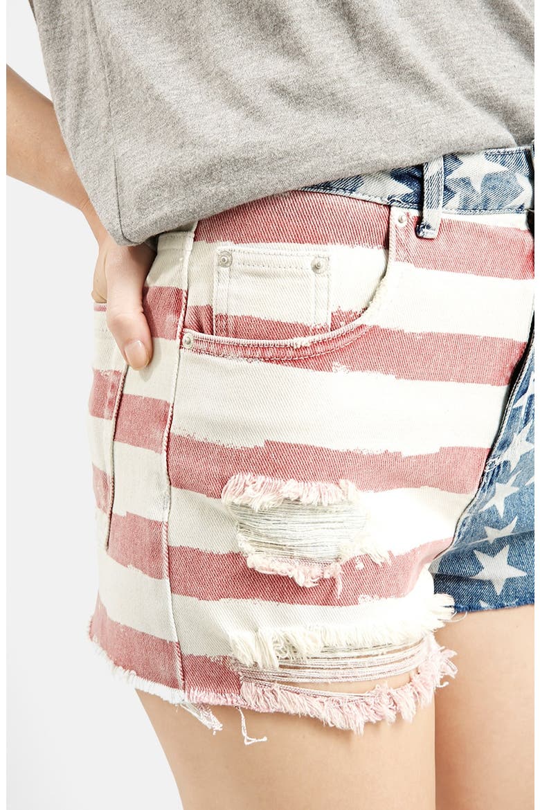 Flag Denim Mom Shorts, Alternate, color, MID DENIM