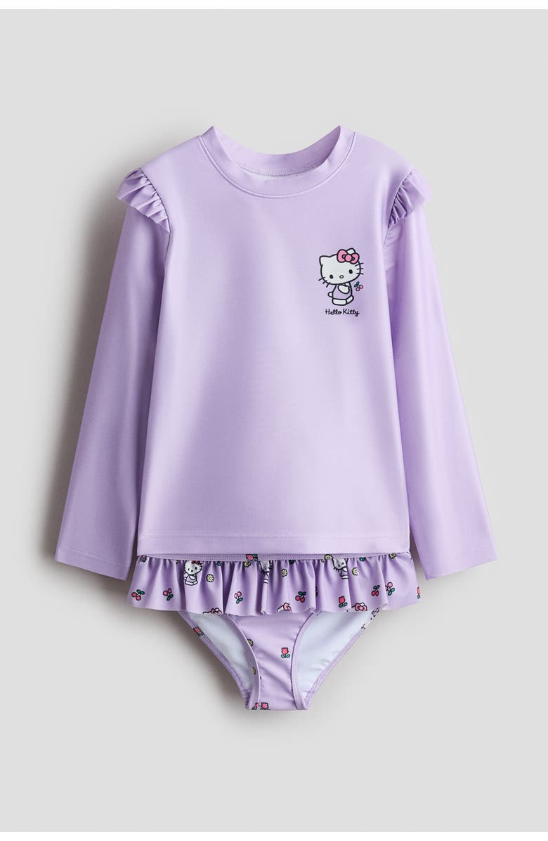H&M Printed Swim Set, Main, color, Lilac/Hello Kitty