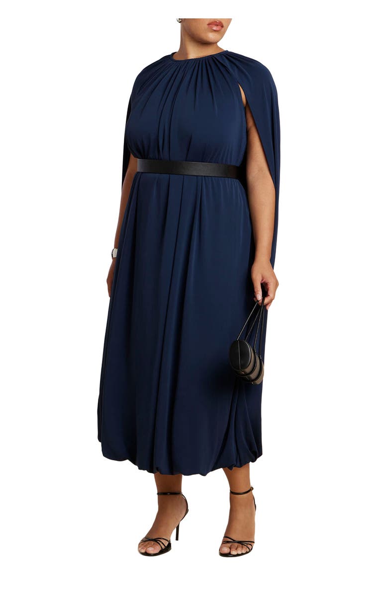 ELOQUII Cape Bubble Dress, Main, color, Navy Blazer