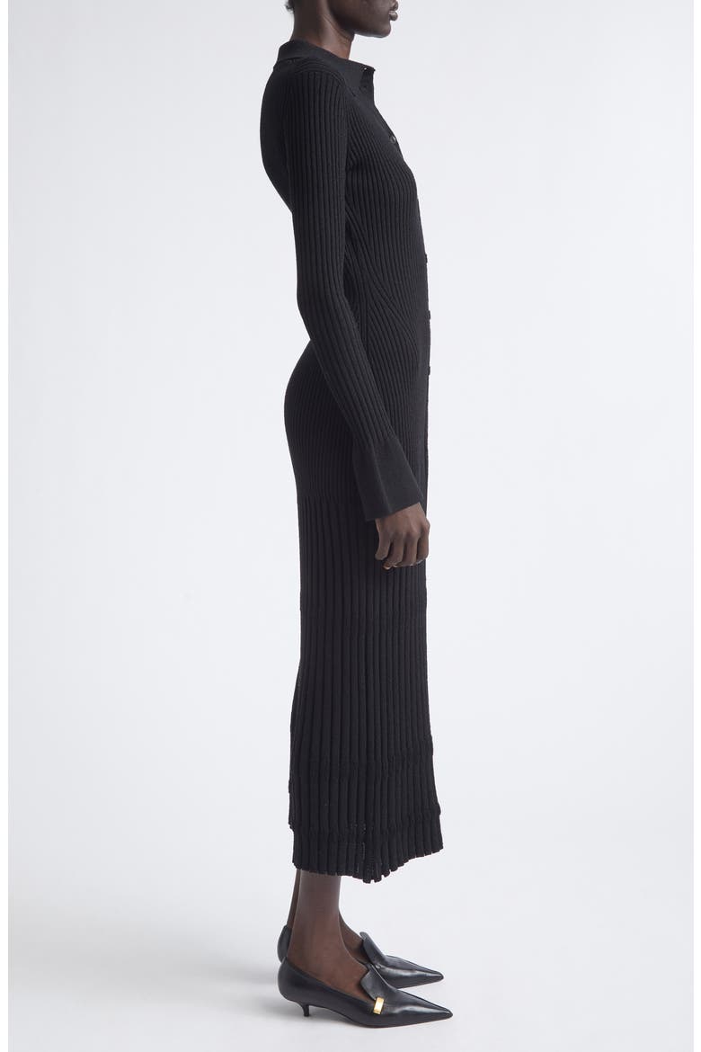 Rosario Point Collar Ribbed Midi Dress, Alternate, color, BLACK