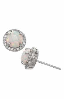 FZN Sterling Silver & Lab-Grown Opal Stud Earrings