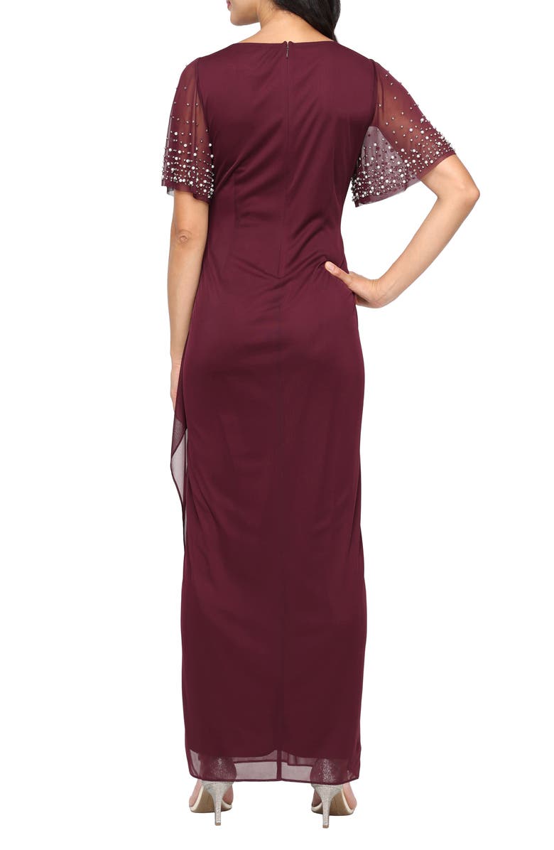 Alex Evenings Imitation Pearl & Rhinestone Embellished Empire Waist Gown, Alternate, color, Fig