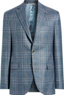 Jack Victor Midland Contemporary Fit Blue Plaid Wool & Silk Blend Sport Coat