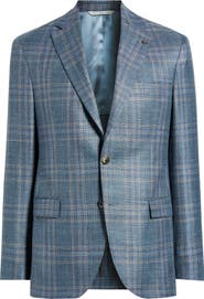Jack Victor Midland Contemporary Fit Blue Plaid Wool & Silk Blend Sport Coat