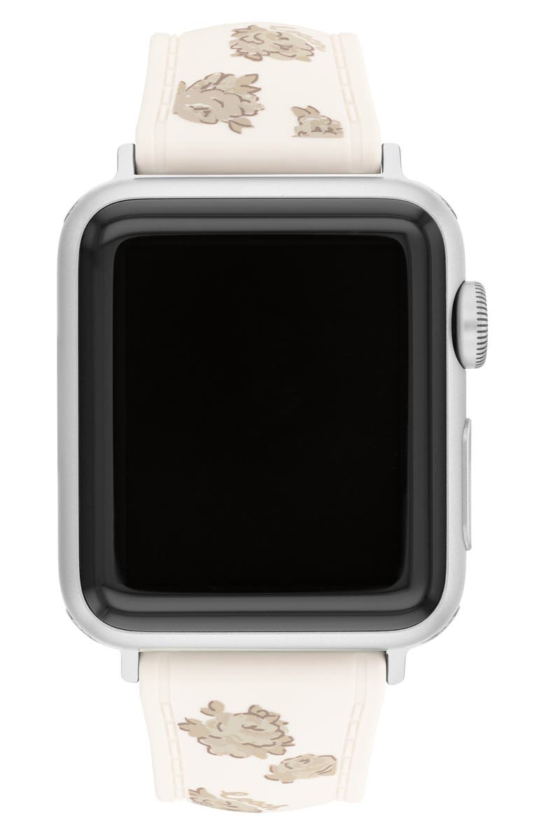 COACH Floral Pattern Silicone Apple Watch<sup>®</sup> Watchband, Alternate, color, White