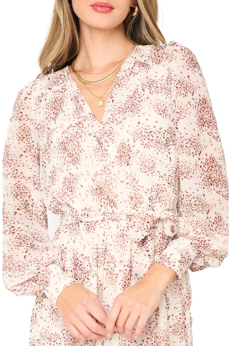 Abstract Print Long Sleeve Maxi Dress, Alternate, color, DOT FAWN PRINT