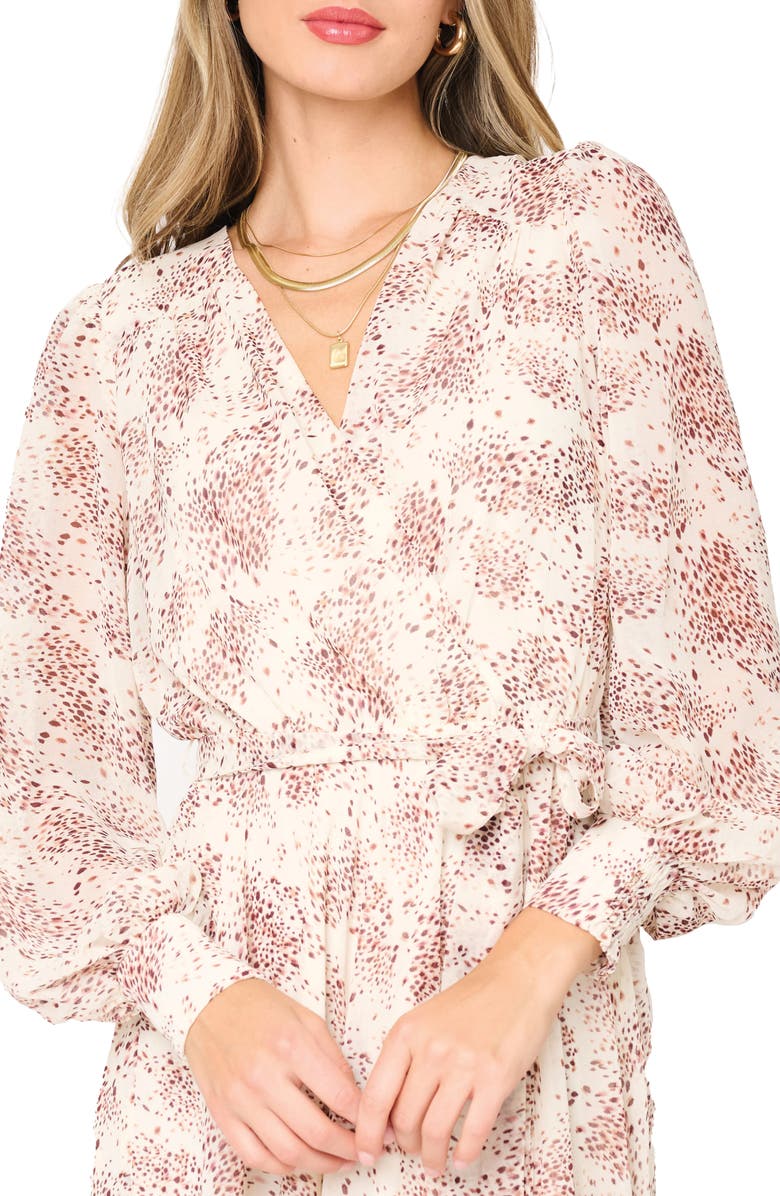 GIBSONLOOK Abstract Print Long Sleeve Maxi Dress, Alternate, color, Dot Fawn Print