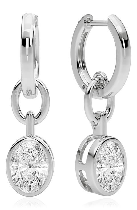Oval Bezel Cubic Zirconia Drop Hoop Earrings