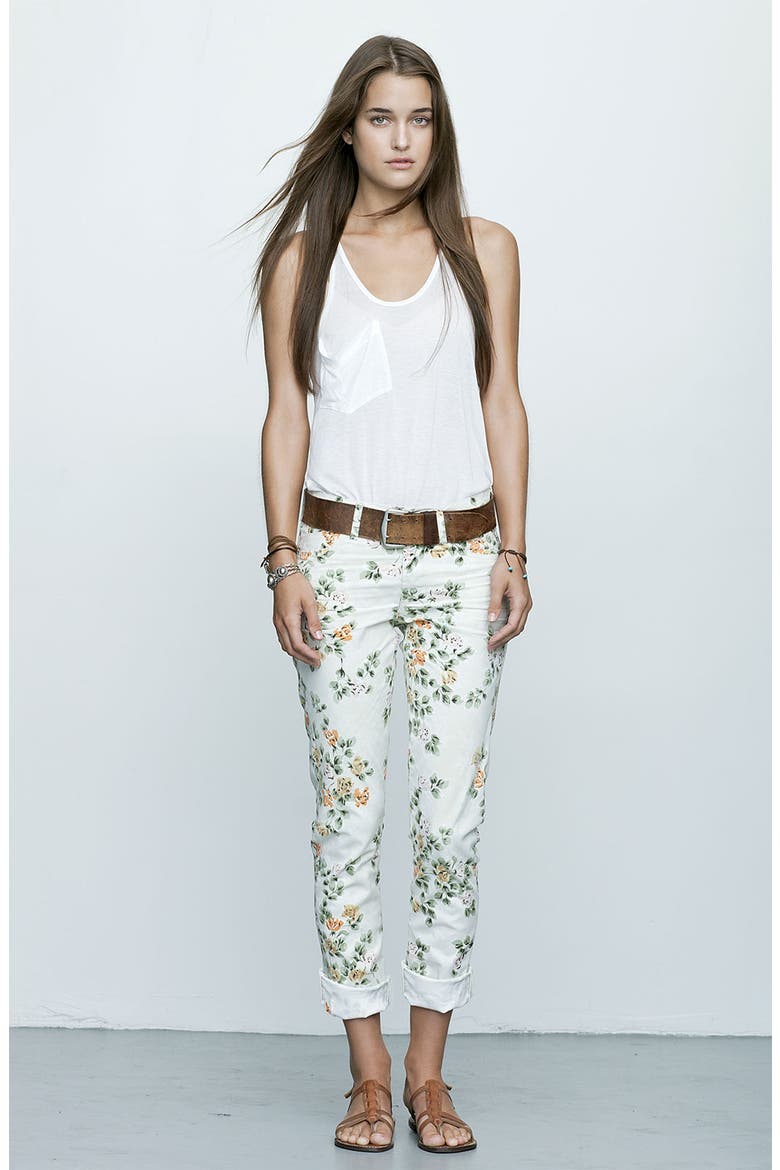 'Mandy' High Waist Slim Leg Floral Print Jeans, Alternate, color, NATURAL PETITE ROSE