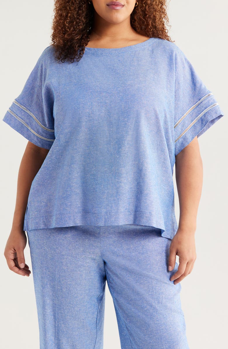 Anne Klein Ladder Stitch Detail Linen Blend Top, Main, color, 