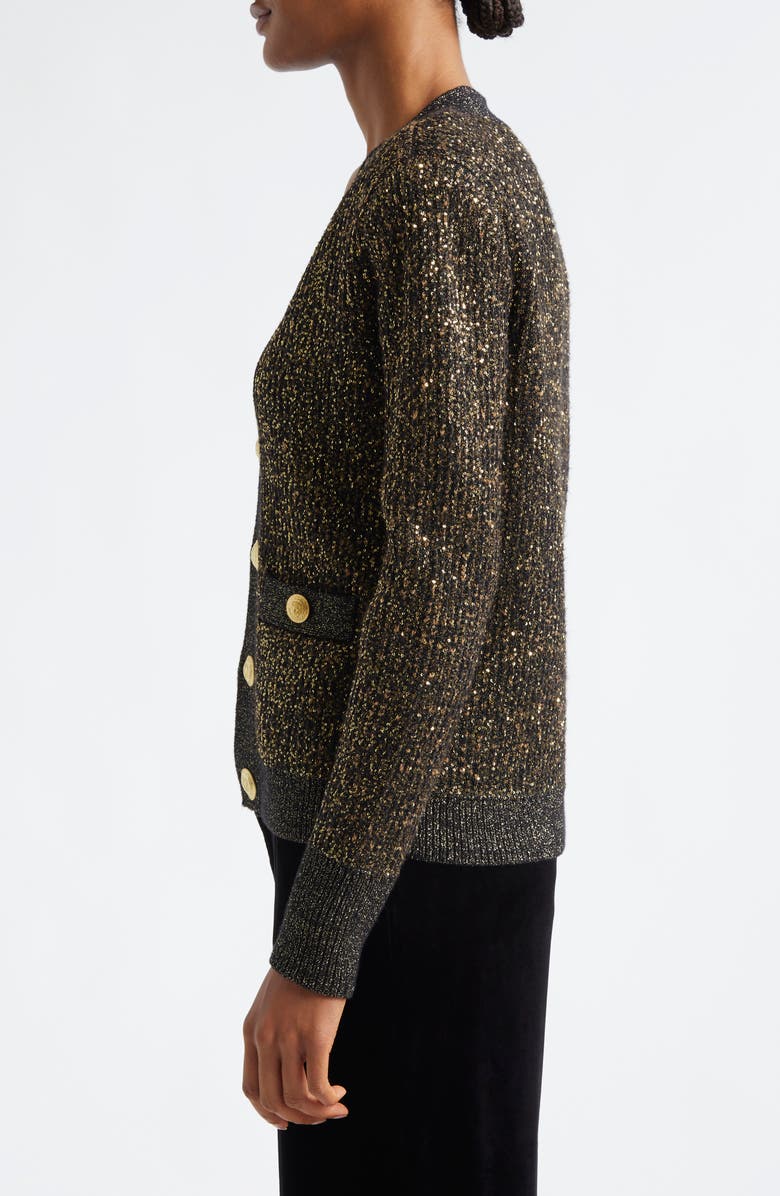 L'AGENCE Jinny Sequin Cardigan, Alternate, color, Black/ Gold Sequin