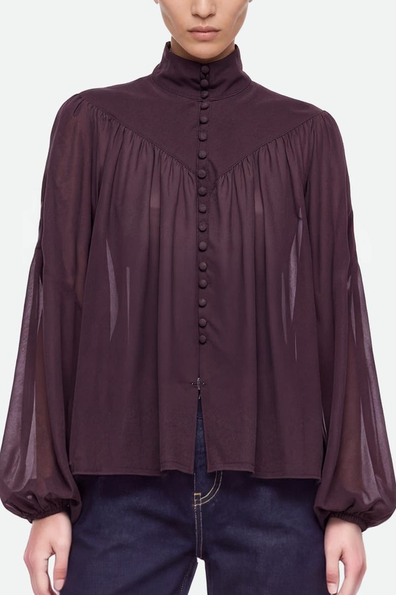 Gathered Sheer Blouse, Main, color, Brown