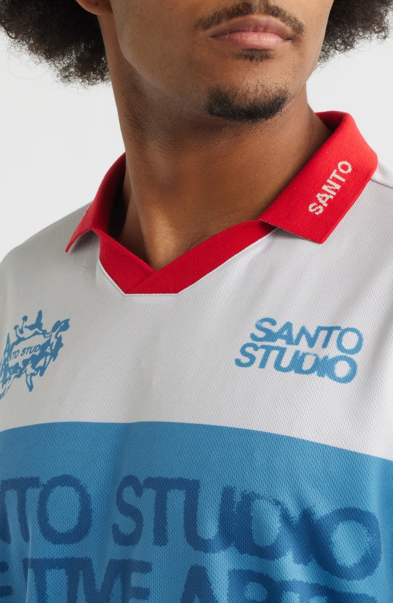 SANTO STUDIO Banded Sando Johnny Collar Short Sleeve Club Jersey, Alternate, color, Concrete White