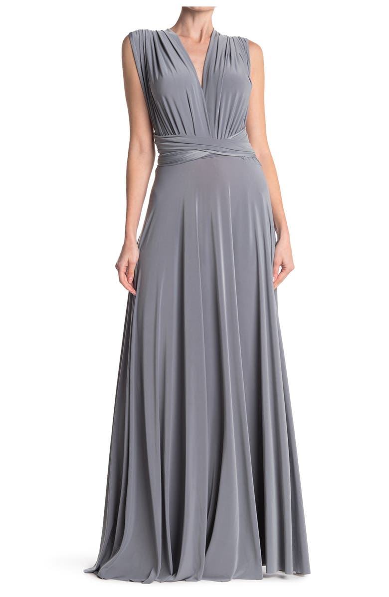 Dessy Collection Convertible Wrap Tie Surplice Jersey Gown, Main, color, 