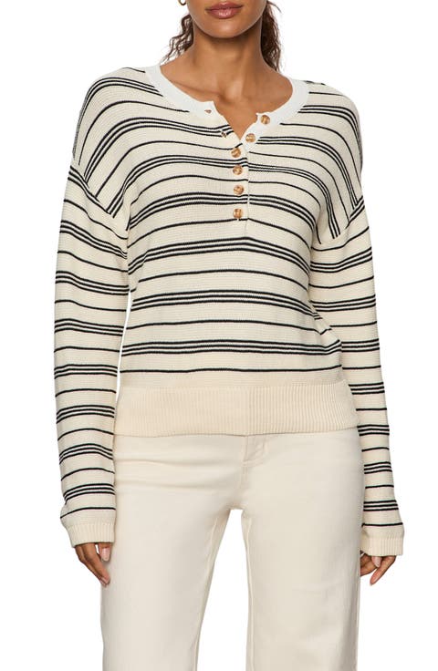 Stripe Cotton Henley Sweater
