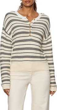 Sanctuary Stripe Cotton Henley Sweater