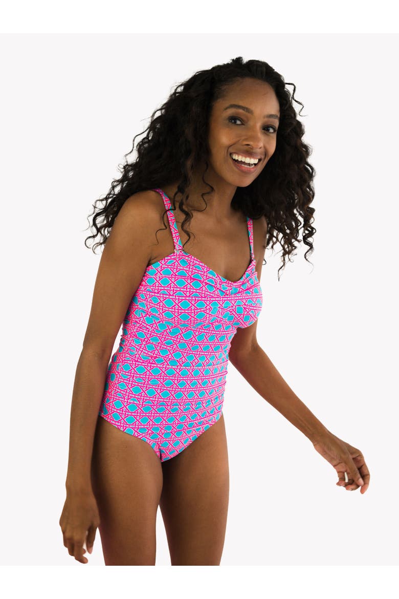 UPF50+ Sun Protected Women's Convertible Bandeau One Piece Swimsuit, Alternate, color, Neon Sorbet Cane