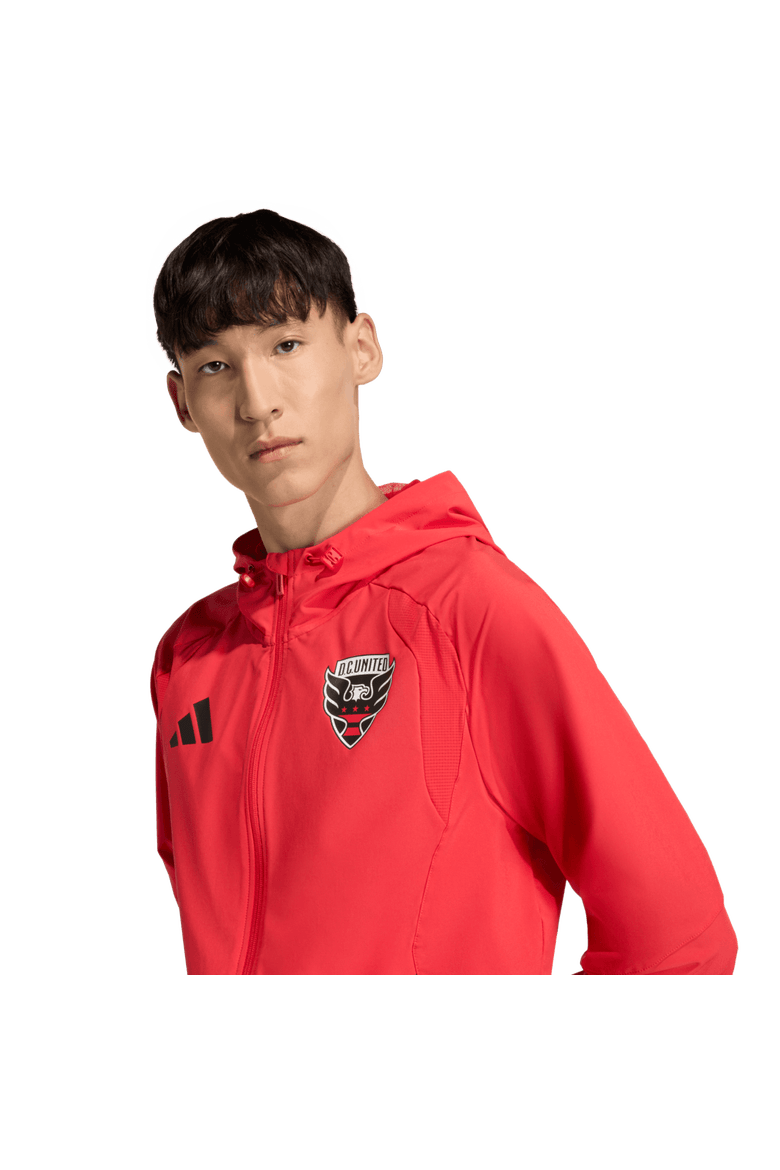 Men's adidas  Light Red D.C. United Tiro Travel Full-Zip Hooded Windbreaker, Alternate, color, Light Red