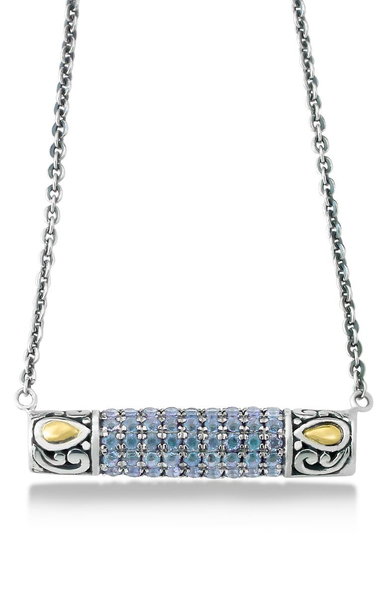 SAMUEL B. Sterling Silver & 18K Gold Pavé Aquamarine Pendant Necklace, Main, color, Aquamarine