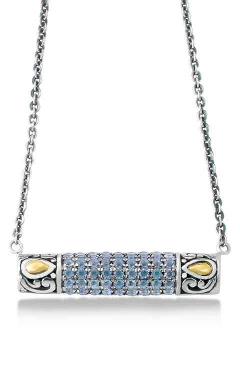 Sterling Silver & 18K Gold Pavé Aquamarine Pendant Necklace