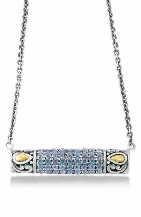 SAMUEL B. Sterling Silver & 18K Gold Pavé Aquamarine Pendant Necklace