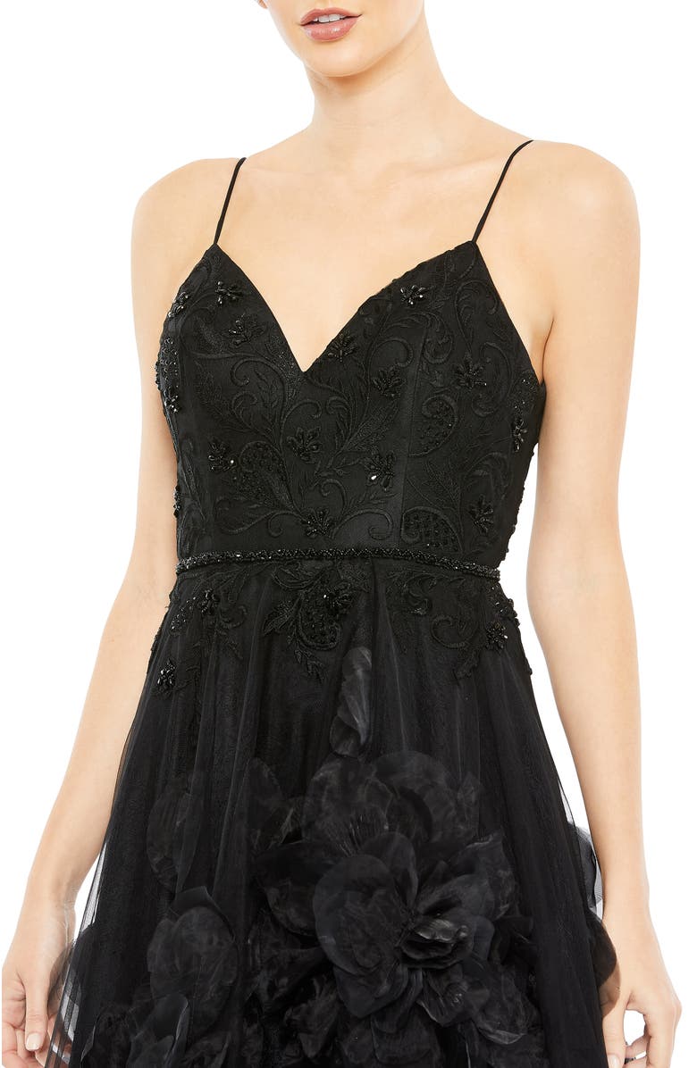 Mac Duggal Women's Embellished Floral High Low Sleeveless Gown, Alternate, color, Black