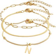 Adornia Set of 3 Tarnish Resistant 18K Gold Plated Chain Bracelets