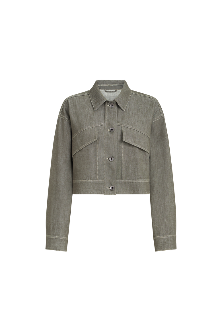 Denim-effect twill outerwear jacket, Alternate, color, Olive