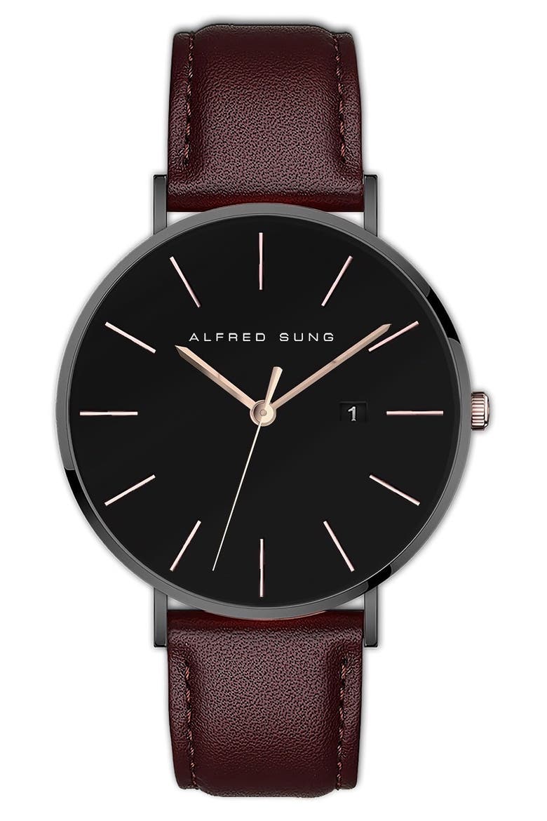Metropolitan Leather Strap Watch, 42mm, Main, color, BROWN