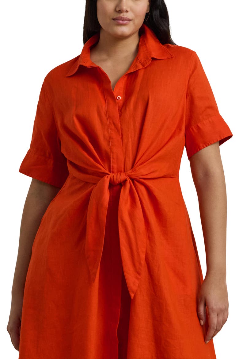 Front Tie Linen Shirtdress, Alternate, color, ORANGE LILY