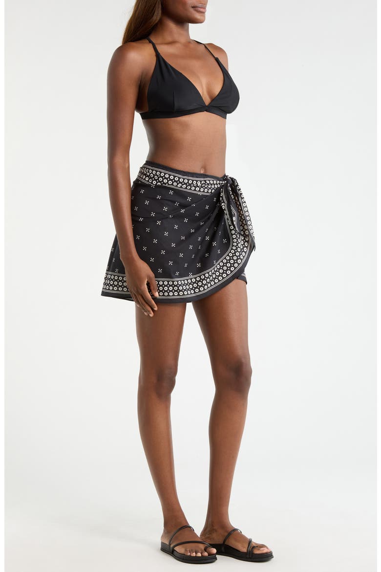 Juno Print Cotton Cover-Up Pareo, Alternate, color, BLACK
