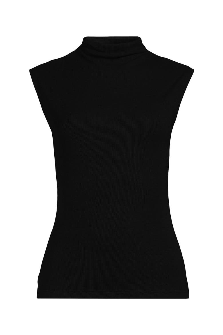 Cap Sleeve Drapey Rib Fitted Funnel Neck Tank, Alternate, color, Black