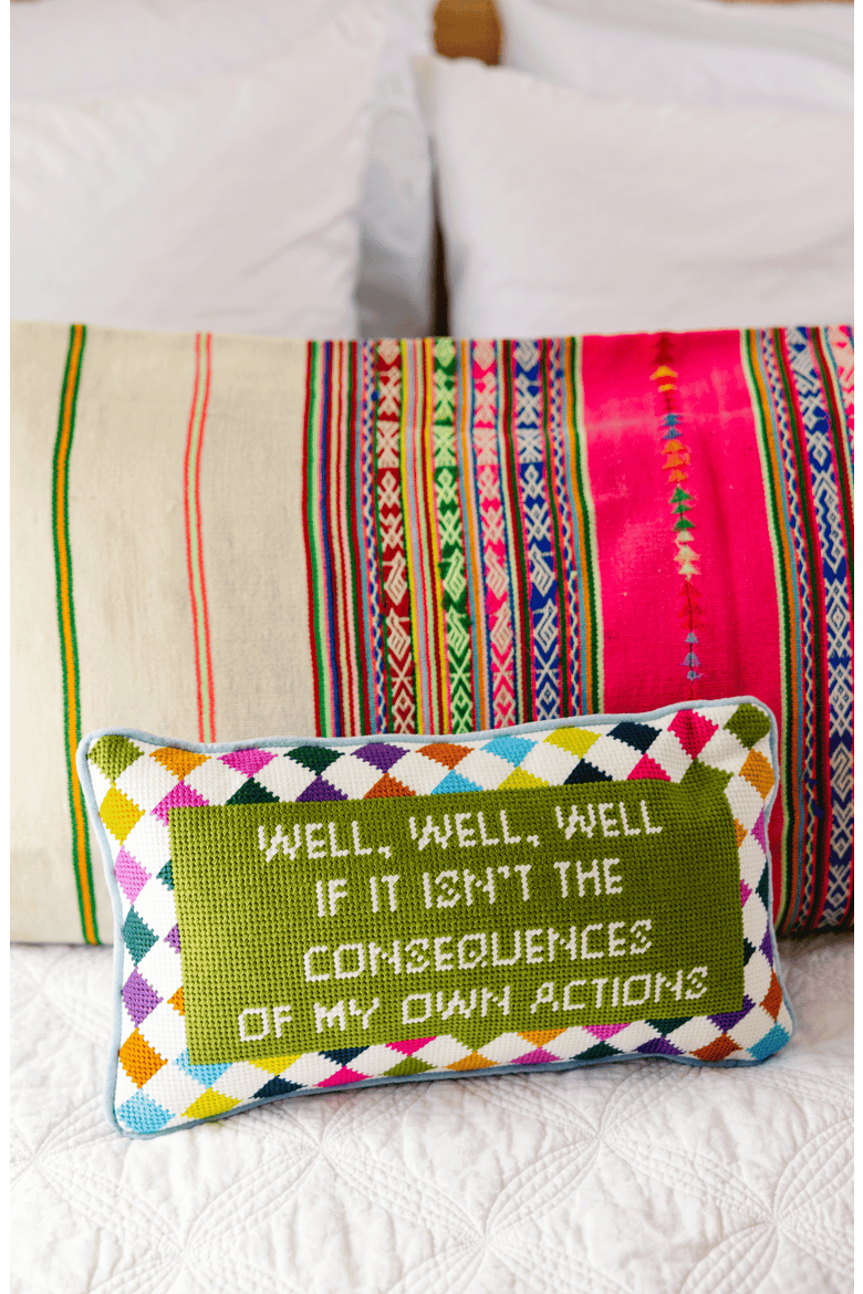 Well Well Well Needlepoint Pillow, Alternate, color, Blue