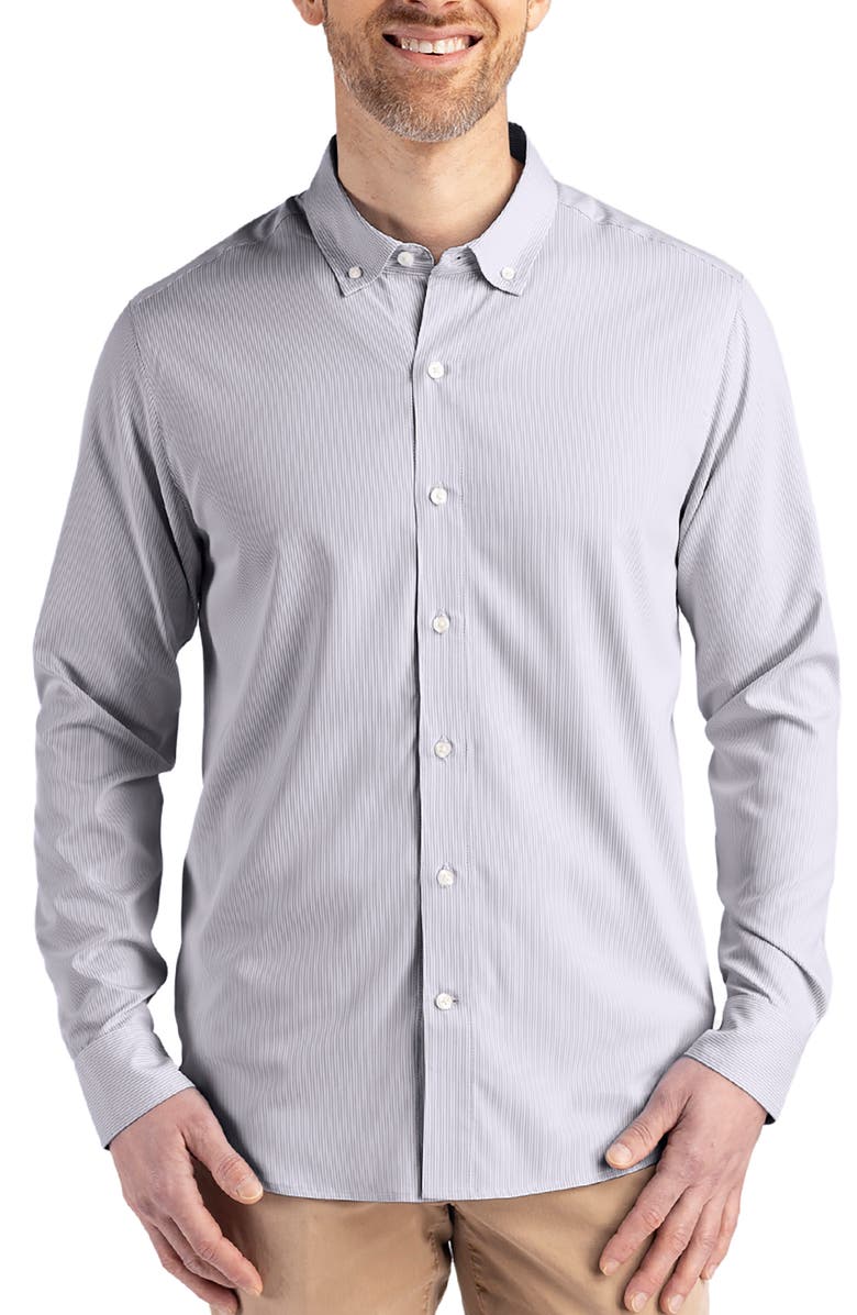Cutter & Buck Skyline Epic Confidence Stripe Stretch Button-Down Shirt, Main, color, Elemental Grey/White