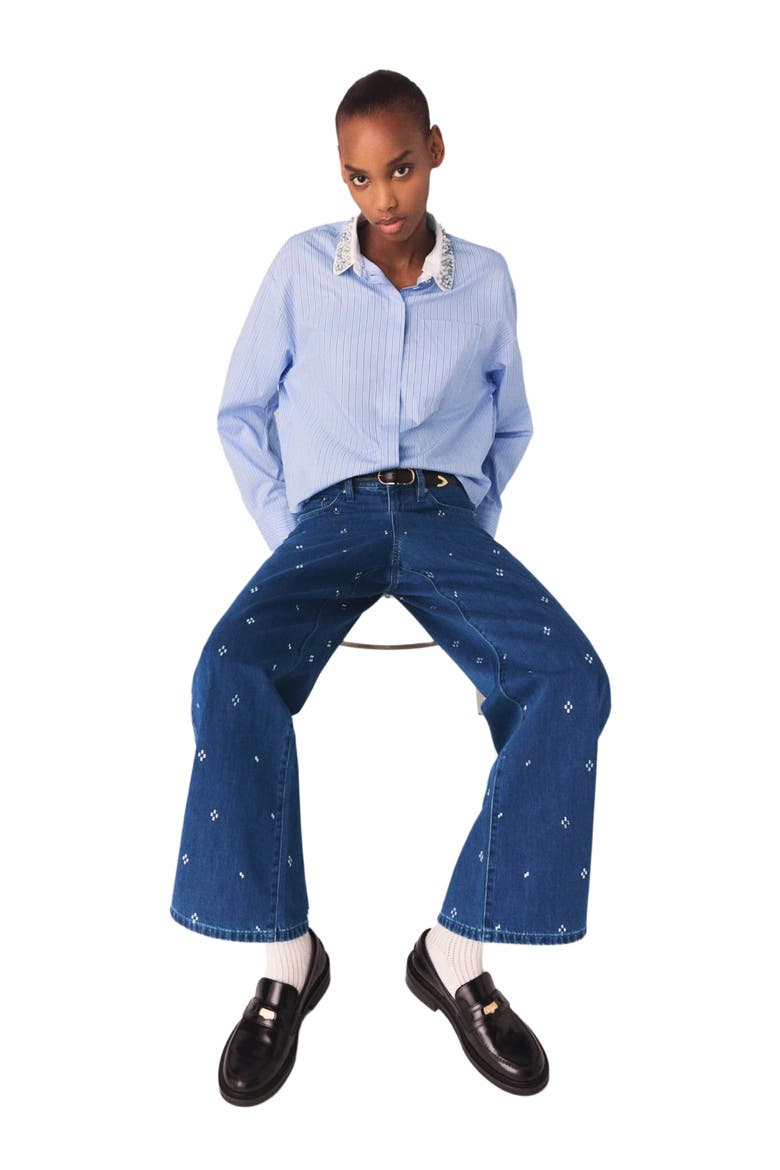 Wide jeans with rhinestones, Alternate, color, Blue