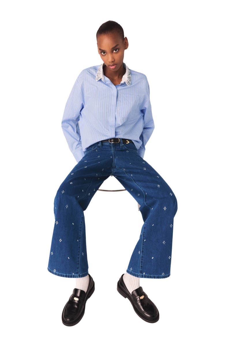 maje Wide jeans with rhinestones, Alternate, color, Blue