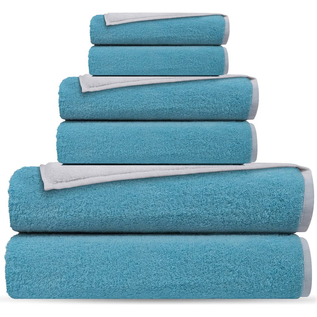 Brooks Brothers Double Face 6-piece Turkish Cotton Towels Set In White Seaglass