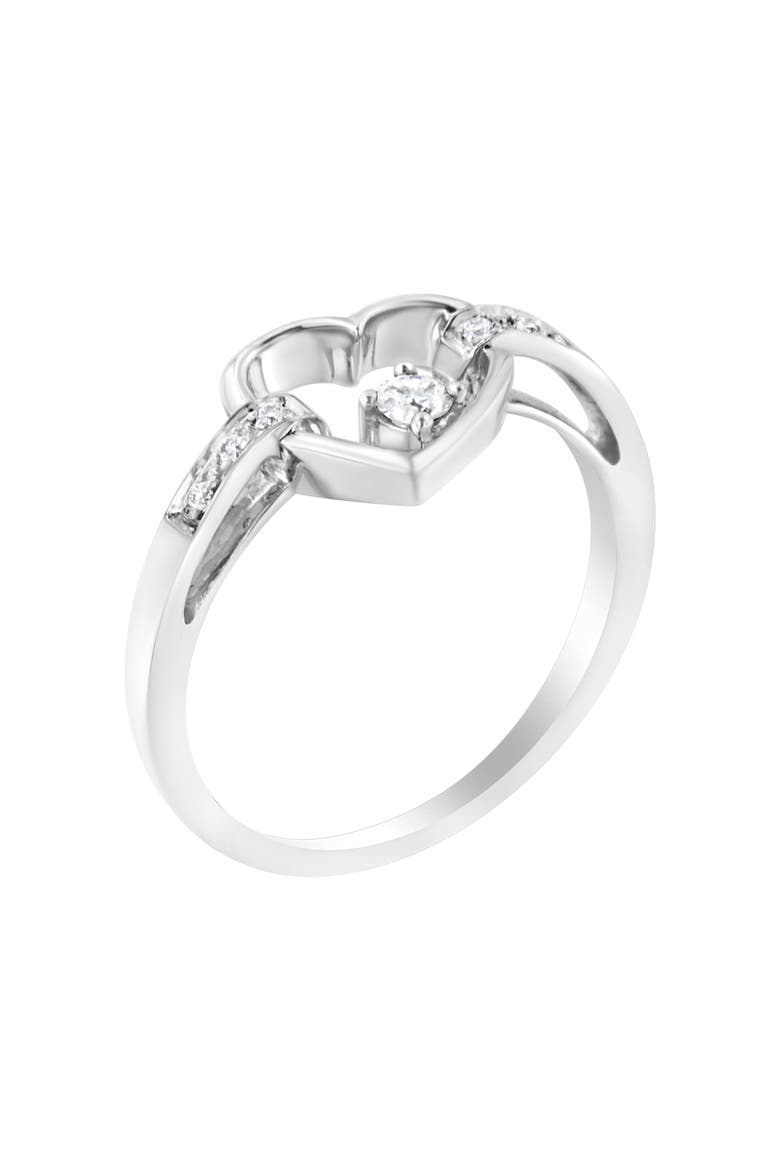 14K White Gold 1/8 Cttw Channel Set Round-Cut Diamond Heart Ring, Alternate, color, White Gold