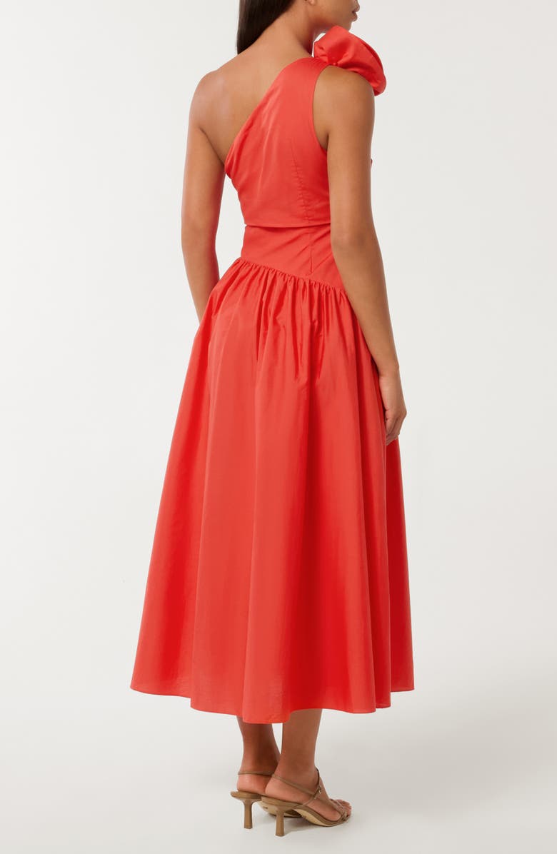 Ever New Josefina One-Shoulder Poplin Midi Dress, Alternate, color, Flame Scarlet