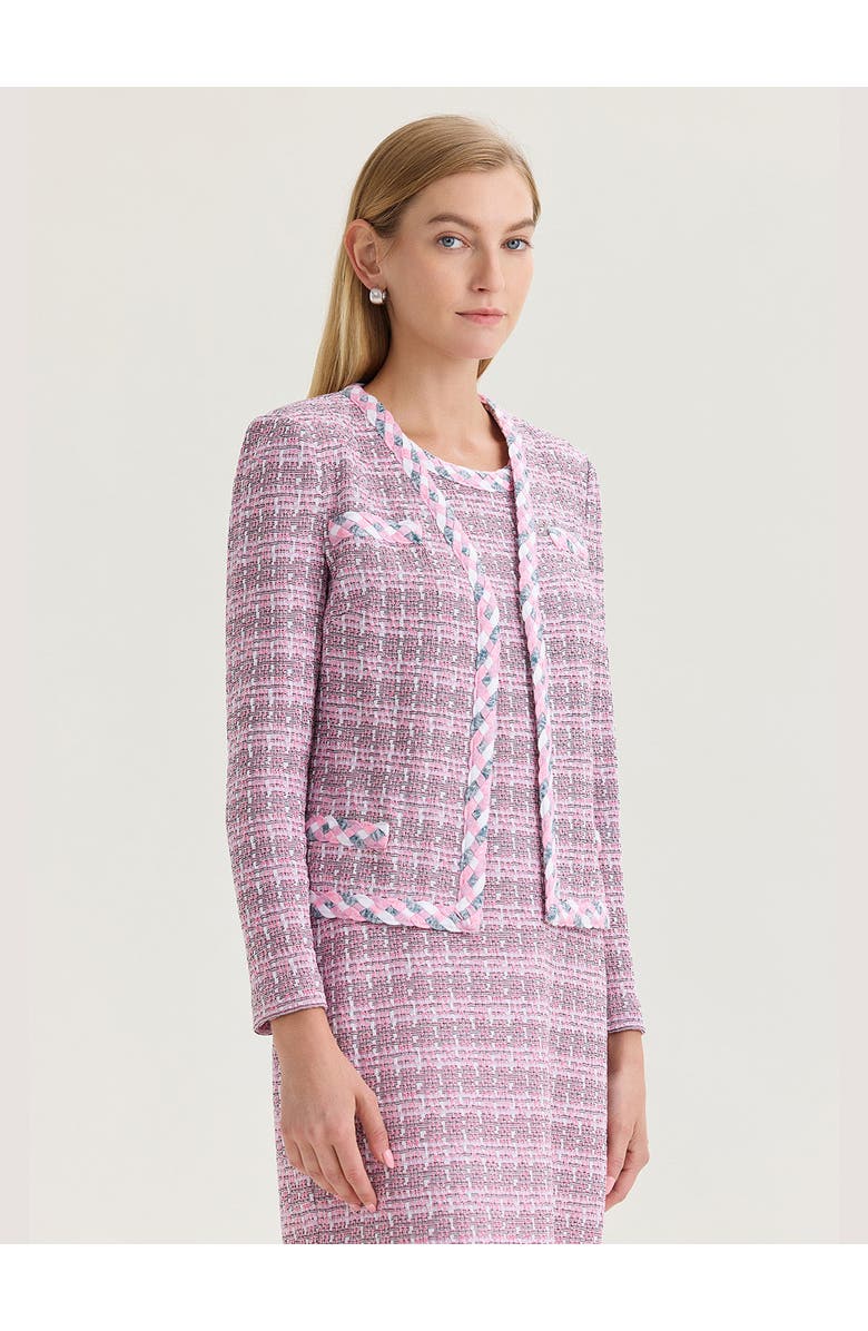 Misook Tailored Braided Trim Tweed Knit Jacket, Alternate, color, Pink/Blue/Black/White