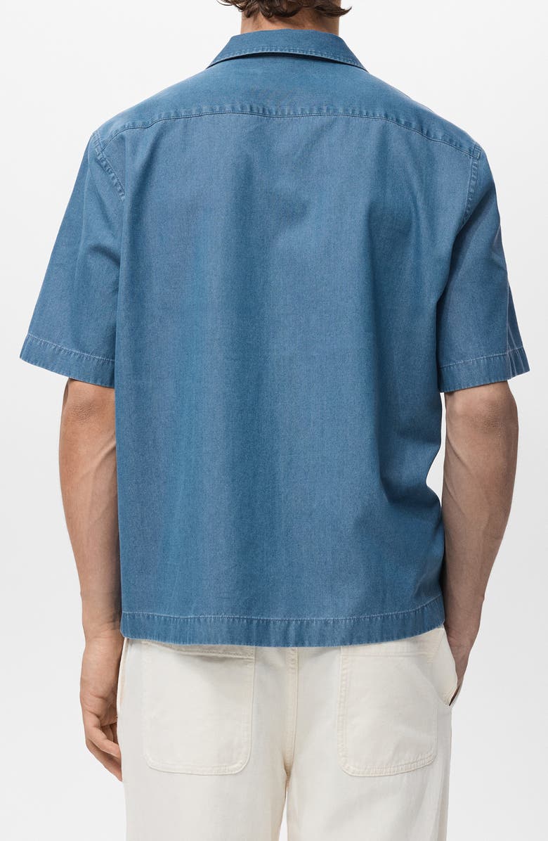 MANGO Cotton Denim Camp Shirt, Alternate, color, Indigo Blue