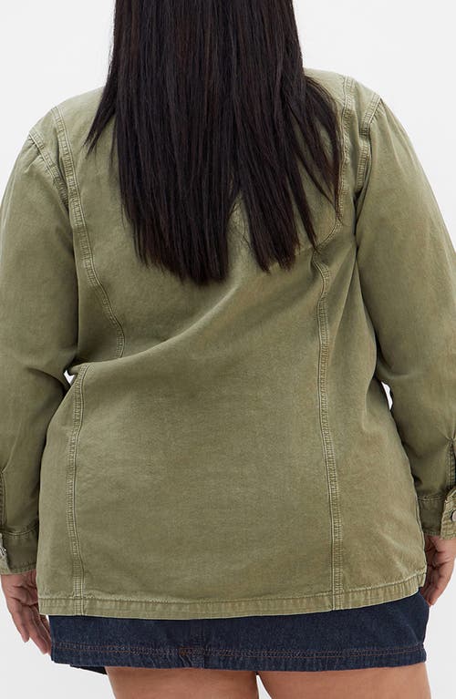 City Chic Liv Cotton Shirt Jacket In Khaki