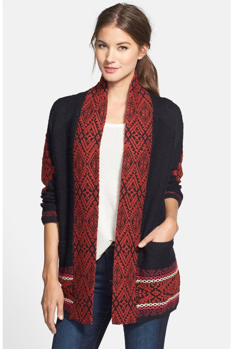 Jacquard Sweater Coat, Main, color, BLACK MULTI
