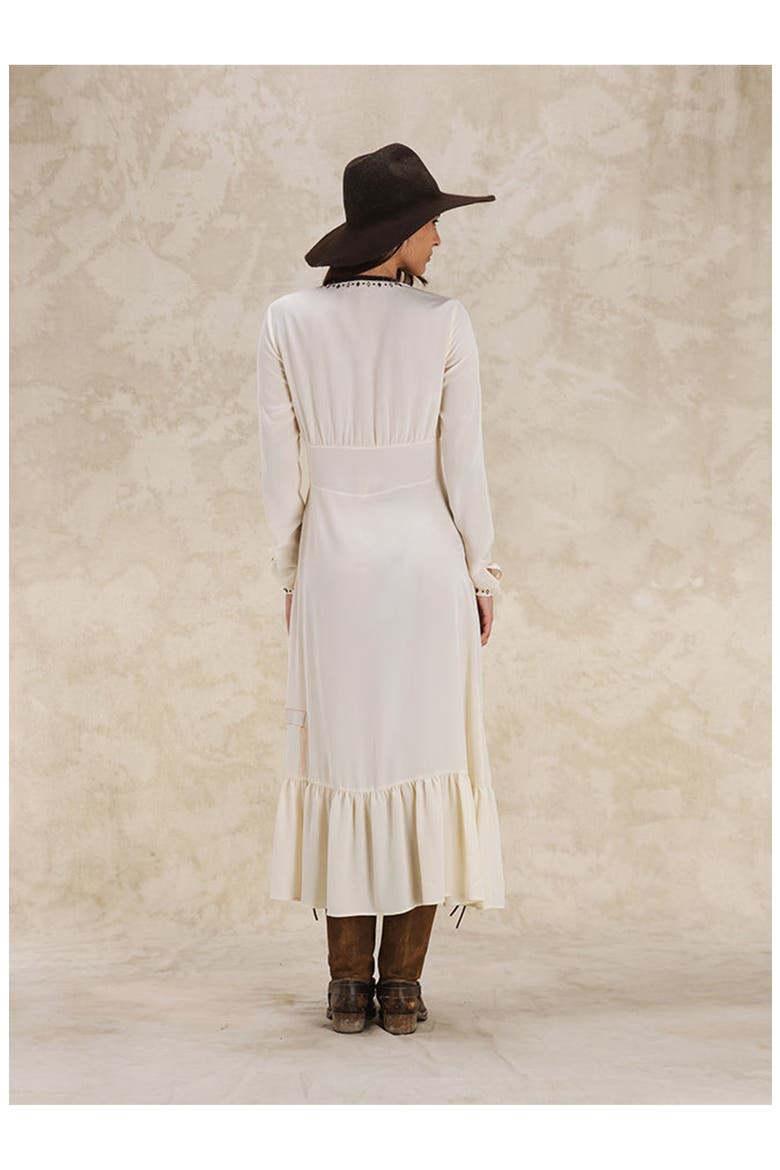 Ada Embroidered Silk Creponne Dress, Alternate, color, MILK