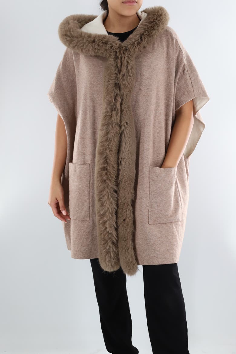 Wrap with Hood/Faux Fur Trim, Main, color, Camel