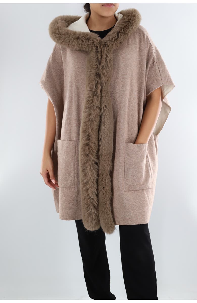 La Fiorentina Wrap with Hood/Faux Fur Trim, Main, color, Camel