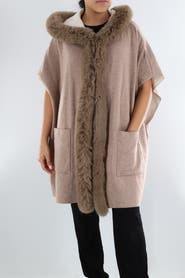 La Fiorentina Wrap with Hood/Faux Fur Trim