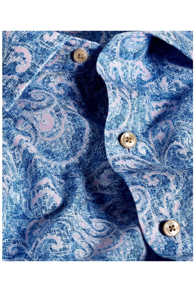 Paisley Long Sleeve Linen & Pima Cotton Button-Up Shirt, Alternate, color, NAVY/ PINK