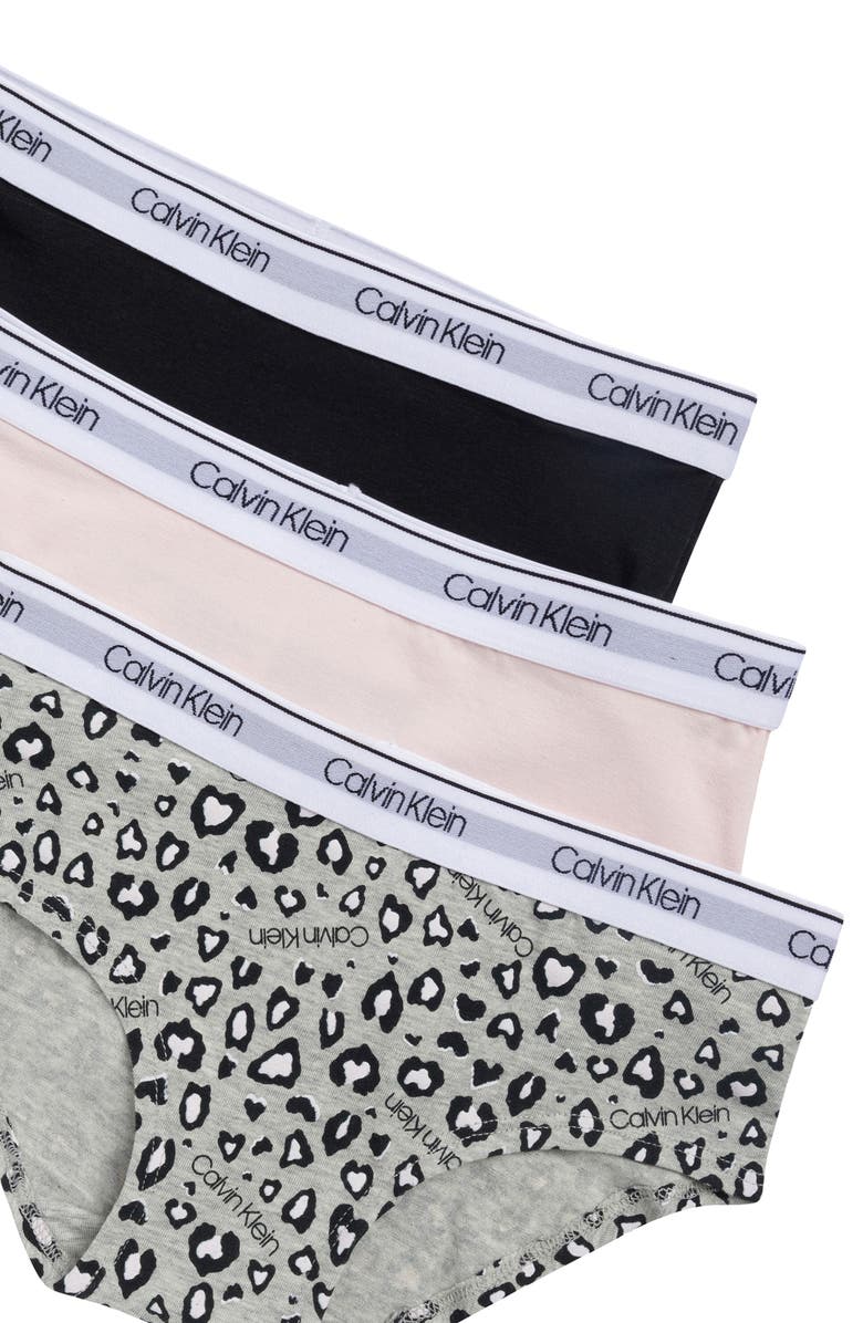 Calvin Klein Cotton Hipsters - Pack of 3, Alternate, color, Grey Leopard/ Pink/ Black